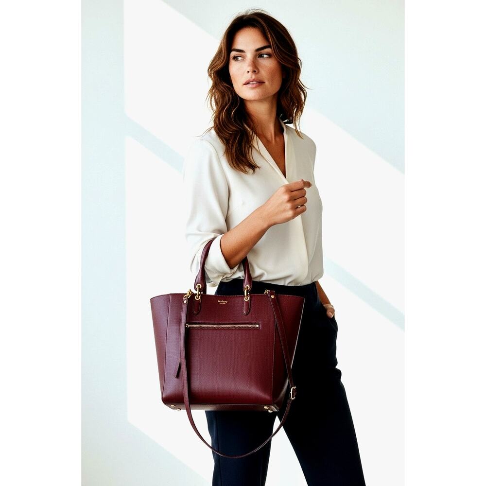 Mulberry Maple Goatskin Leather Tote Burgundy Purple Removable Pouch - Picture 15 of 15